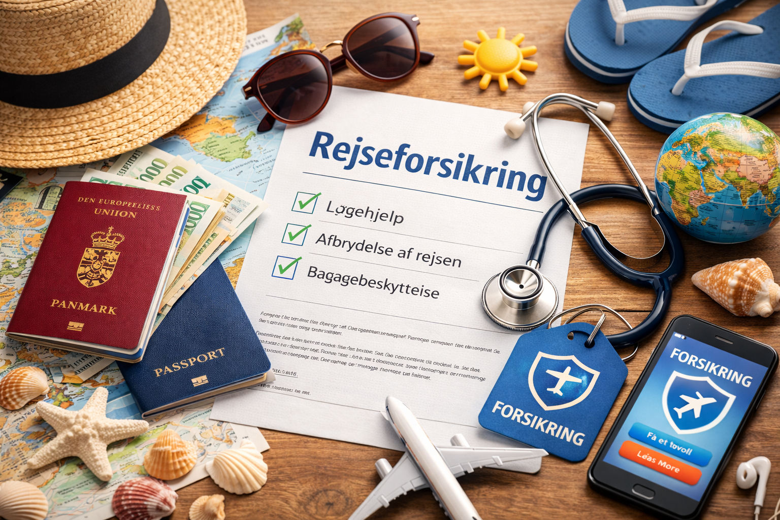 Illustration af centrale elementer i rejseforsikring