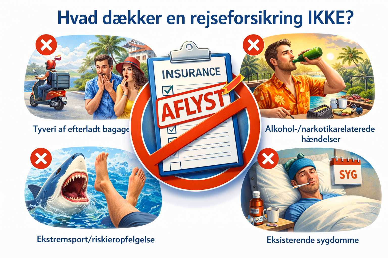 Undtagelser i rejseforsikring – illustration