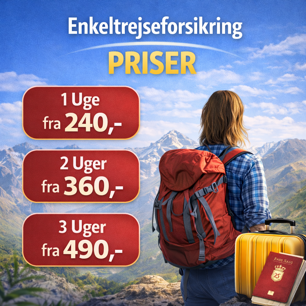 Illustration af prisniveau for enkeltrejseforsikring